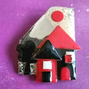 Lucinda House pin by Lucinda Yates Maine red black white brooch